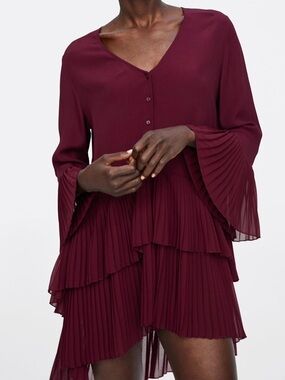 Zara Bloggers Fav Pleated Tunic Mini Dress Sz Large